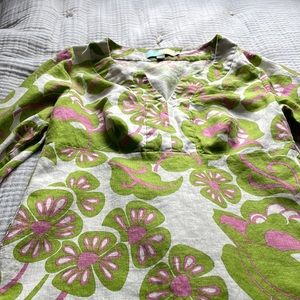 Boden short linen dress pink green and off white 3/4 sleeves size 6